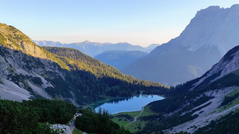 Mountain lake surrounded by mountains