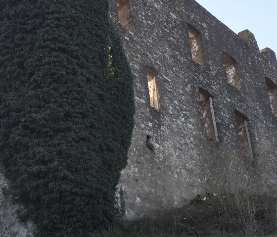 Ruine der Raubritter Burg 100 m rechts