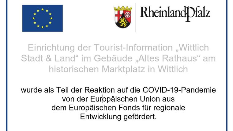 Een informatiebord over de inrichting van de Toeristeninformatie in Wittlich. Het project is gefinancierd door de Europese Unie.
