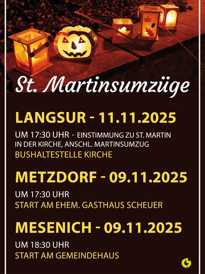 Une affiche pour les défilés de la Saint-Martin avec des dates et des informations. Elle montre des lanternes de différentes formes, y compris une lanterne en citrouille, dans une ambiance conviviale.