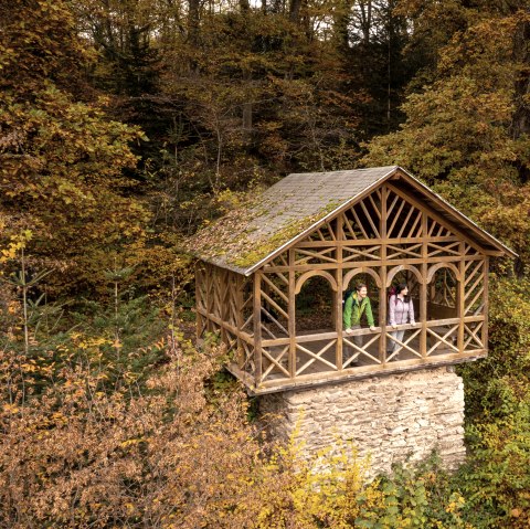 Vue depuis la cabane de Balduin au-dessus de la vallée de la Lieser, étape 12 du sentier de l'Eifel, © Eifel Tourismus GmbH, D. Ketz