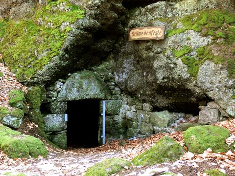 Entrance to the Swedish fortress in a moss-covered rock.