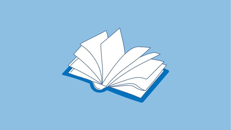 Ein offenes Buch auf einem blauen Hintergrund. Die Seiten sind klar und einfach dargestellt.