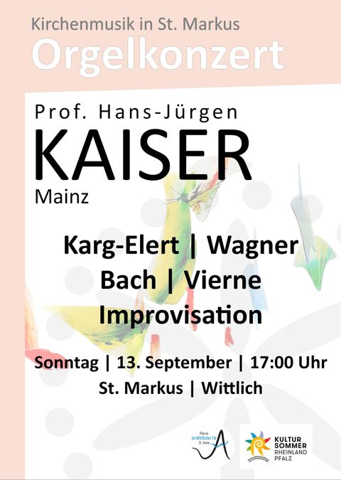 A poster for an organ concert at St. Markus. It contains information about the venue, date, and the program.