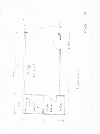 A technical drawing of a room with measurements. The room contains separate areas for different functions.