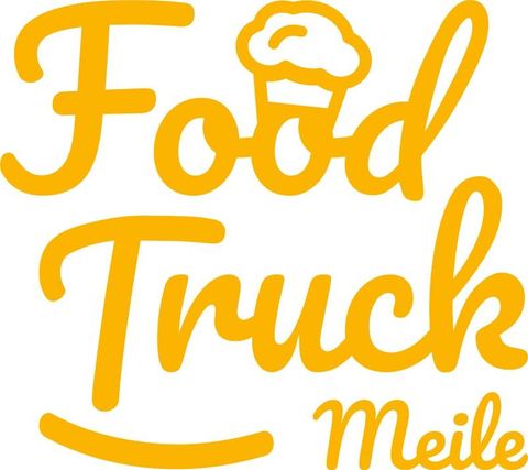 A creative logo with the inscription "Food Truck Meile" in vibrant yellow. The image also features a symbol of an ice cream, highlighting the culinary offerings.