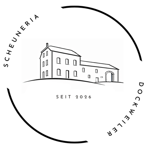 Ein minimalistisches Logo mit einer stilisierten Scheune auf einem Hügel. Darunter steht "Seit 2026" und der Ort "Dockweiler".