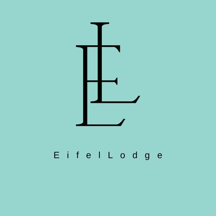Un logo stylisé avec les lettres "E" et "L" en noir. En dessous se trouve le texte "Eifel Lodge" dans une police élégante.