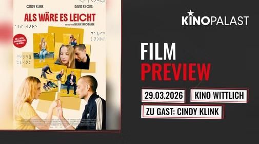 Eine Filmvorschau für den Titel "Als wäre es leicht" wird angezeigt. Die Veranstaltung findet am 29. März 2026 im Kino Wittlich statt, mit Cindy Klink als Gast.