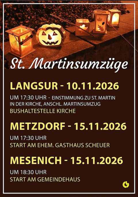 A poster for the St. Martin's parades with dates and information. It shows lanterns in various shapes, including a pumpkin lantern, in a pleasing atmosphere.