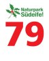 Logo des Naturparks Südeifel mit Stechpalmenmotiv und der roten Zahl 79 darunter., © Naturpark Südeifel