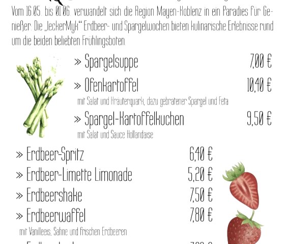Speisekarte leckerMYK Erdbeer- und Spargelwochen, © Wacholderhütte