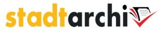 Logo with the lettering 'stadtarchiv' and a tick symbol.
