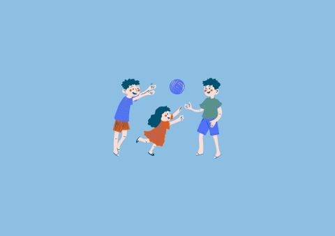 Three children playing with the ball