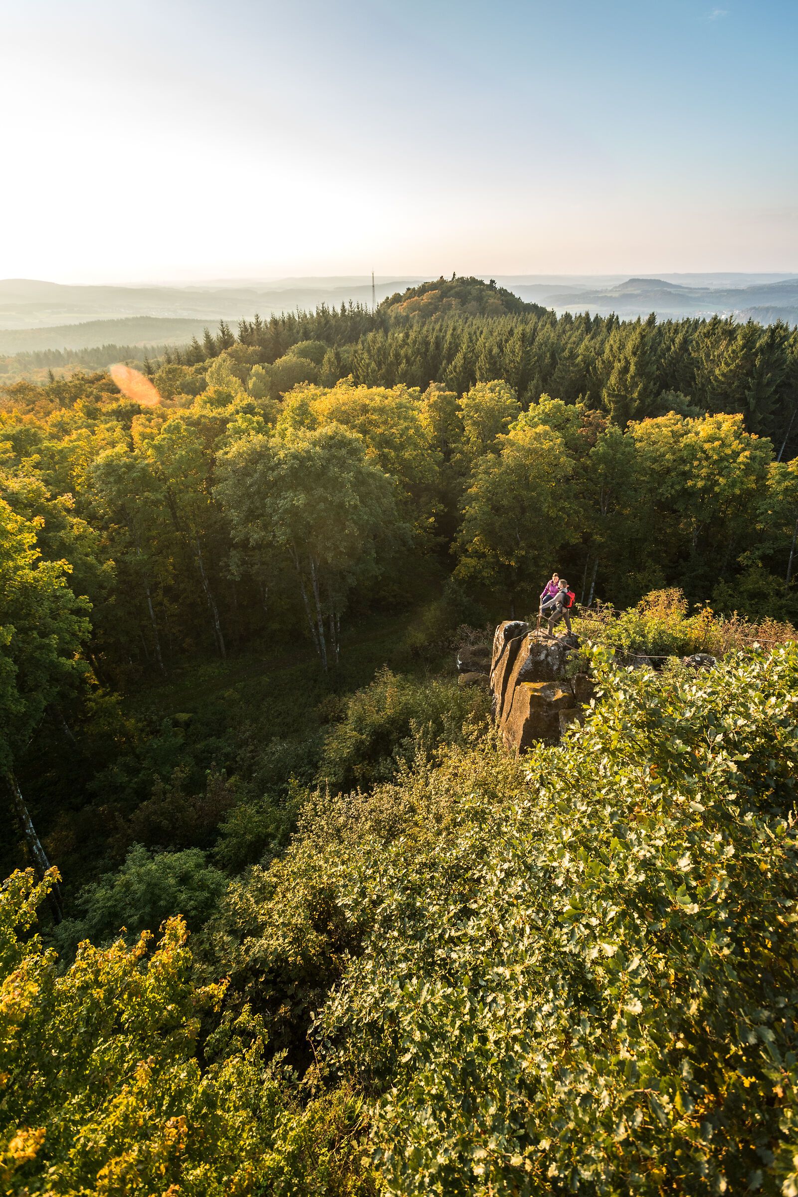 Blick auf eine bewaldete Bergkuppe vulkanischen Ursprungs