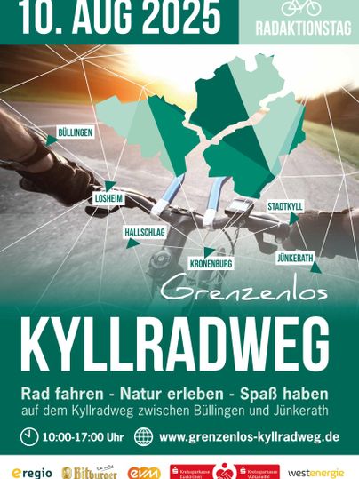 <p>Skitzenhafter Streckenverlauf des Kyllradweges am Aktionstag "Grenzenlos Kyllradweg" von Büllingen nach Jünkerath am 10. Aug 2025 10 - 18 Uhr</p>