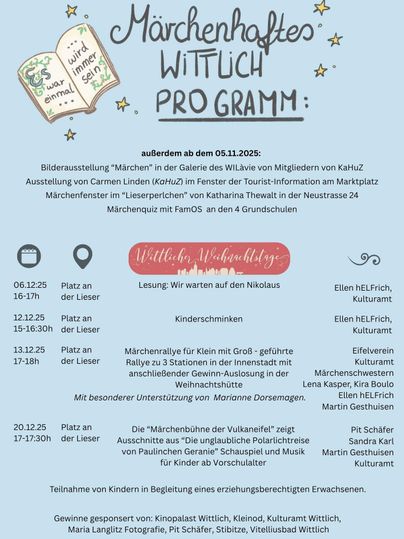 Ein Programm mit verschiedenen Veranstaltungen zum Thema Märchen. Es sind Lesungen, Workshops und Aktivitäten für Kinder und Familien geplant.
