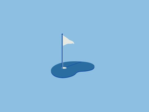 Een eenvoudige afbeelding met een witte vlag op een blauwe vijver. De achtergrond is een uniform luchtblauw.