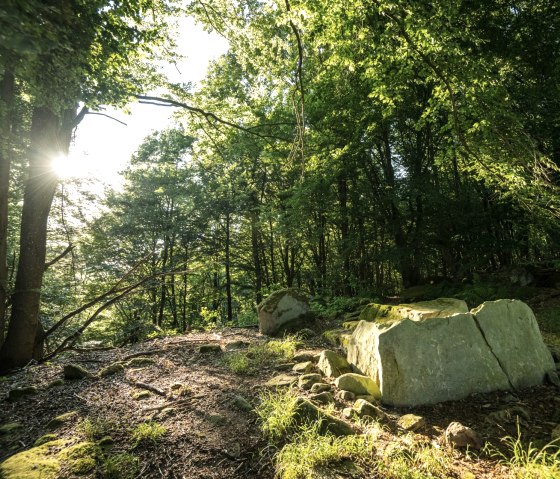 Tombe en pierre sur le Klausnerweg dans le parc de randonnée NaturWanderpark delux, © Eifel Tourismus GmbH, D. Ketz
