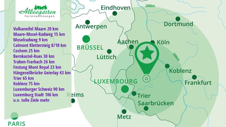 Bad Bertrich est situé au centre et est facilement accessible entre l'Eifel et la Moselle. À seulement 1 heure de Cologne/Bonn et 1 heure de Francfort et du Luxembourg.