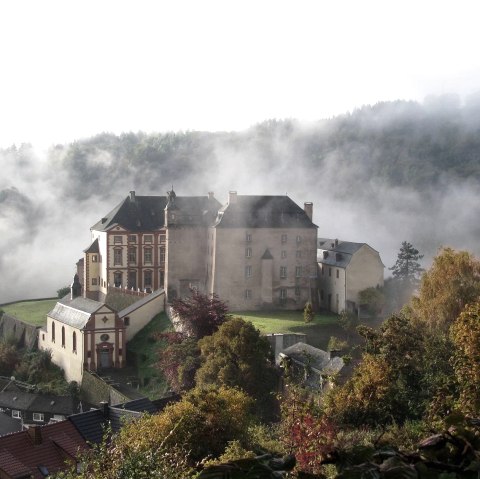 Kasteel Malberg in de mist