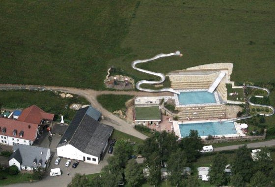 Aerial view campsite Altschmiede- swimming pool