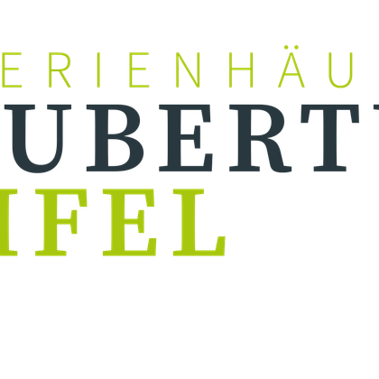 Een modern logo voor vakantiehuizen in de Eifel. Het toont een gestileerde boomgrafiek met een huis en een groen landschapselement.