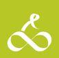 A stylized white infinity symbol on a green background.