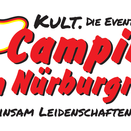 Ein kreatives Logo für "Camping am Nürburgring". Es zeigt eine unterhaltsame Schriftart und vermittelt ein Gefühl von Gemeinschaft und Abenteuer.