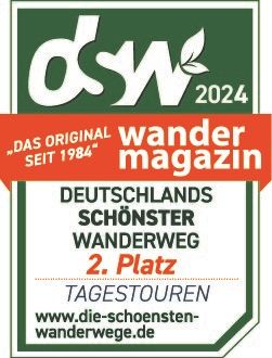Logo des Wandermagazins für Deutschlands schönster Wanderweg 2024, 2. Platz.