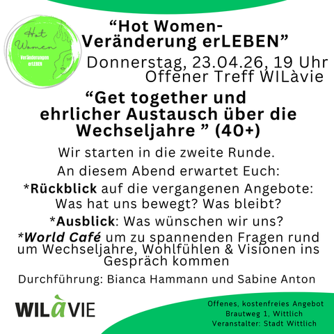 Ein informatives Veranstaltungsplakat für einen Yoga-Workshop für Frauen. Der Fokus liegt auf Ruhe und Balance in herausfordernden Lebensphasen.