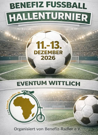 A poster for a charity indoor soccer tournament. The event takes place from December 11 to 13, 2026, in Wittlich.