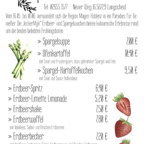 Speisekarte leckerMYK Erdbeer- und Spargelwochen, © Wacholderhütte