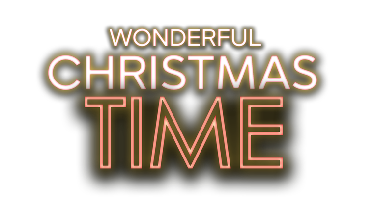 Een feestelijke tekst met de woorden "Wonderful Christmas Time". De letters stralen en zorgen voor een vrolijke kerstsfeer.