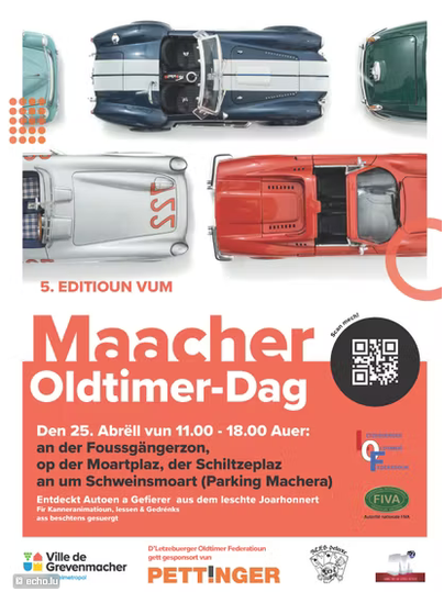 Ein Plakat für den Maacher Oldtimer-Tag mit klassischen Autos. Die Veranstaltung findet am 25. April von 11 bis 18 Uhr statt.