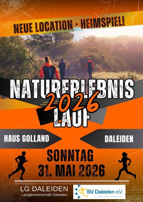 A poster for the Nature Experience Run 2025 in the Irsental. The run takes place on Saturday, May 17, 2025, and includes a raffle with great prizes.